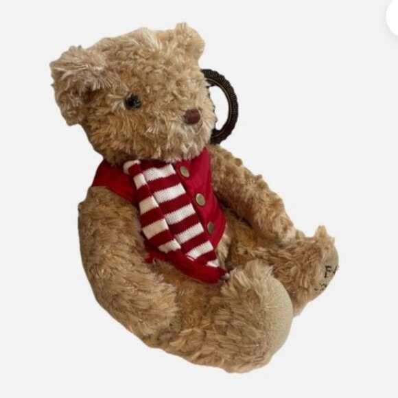NEW 2018 FAO Schwarz Brown Bear Plush in Red Winter Vest & Scarf - Picture 3 of 7